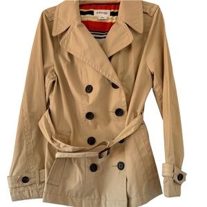 St John’s Bay Women’s Tan Medium Double Breasted All Weather Jacket With Belt